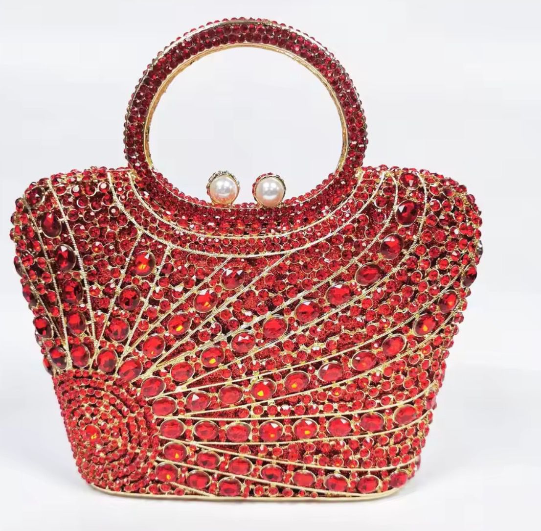 Ruby red crystal evening bag