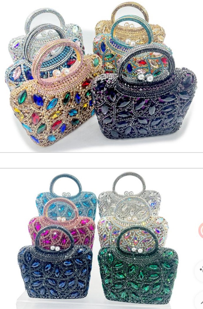 Circular handle jewel evening bags