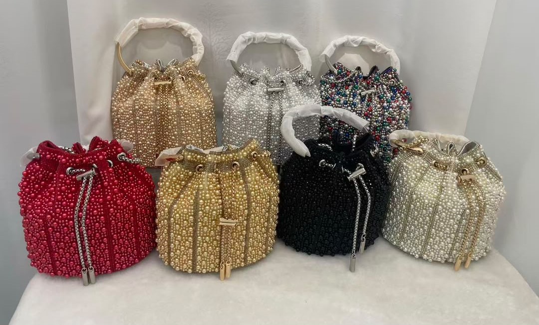 Pearl beaded bucket bags